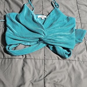 Ro & De Turquoise Pleated Crop Top